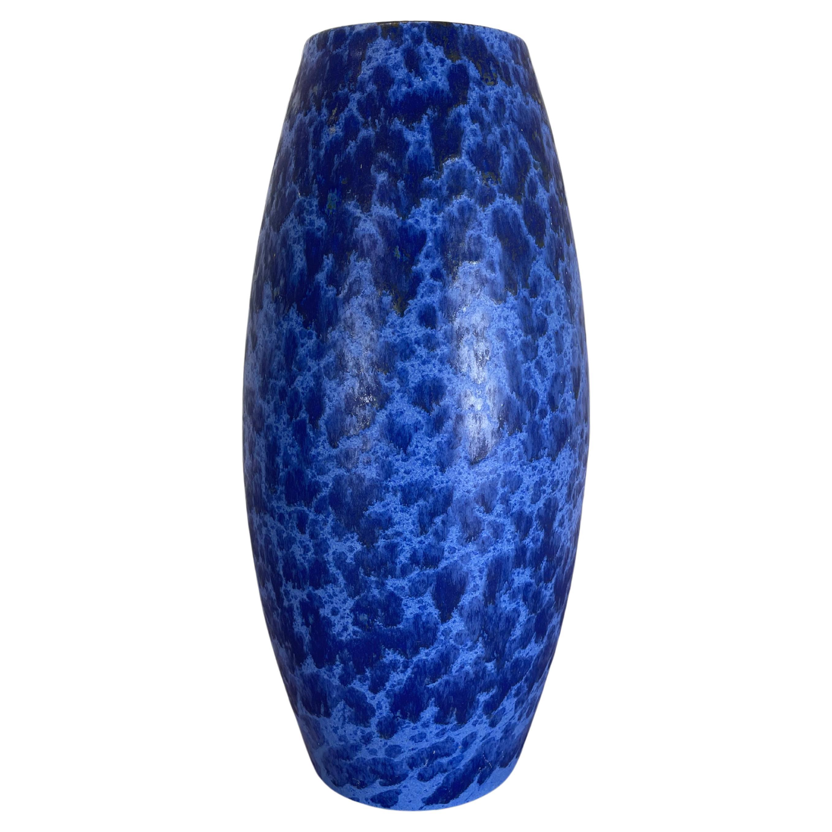 Grand vase de sol bleu-bleu en poterie grasse de 38 cm fabriqué par Scheurich, 1970