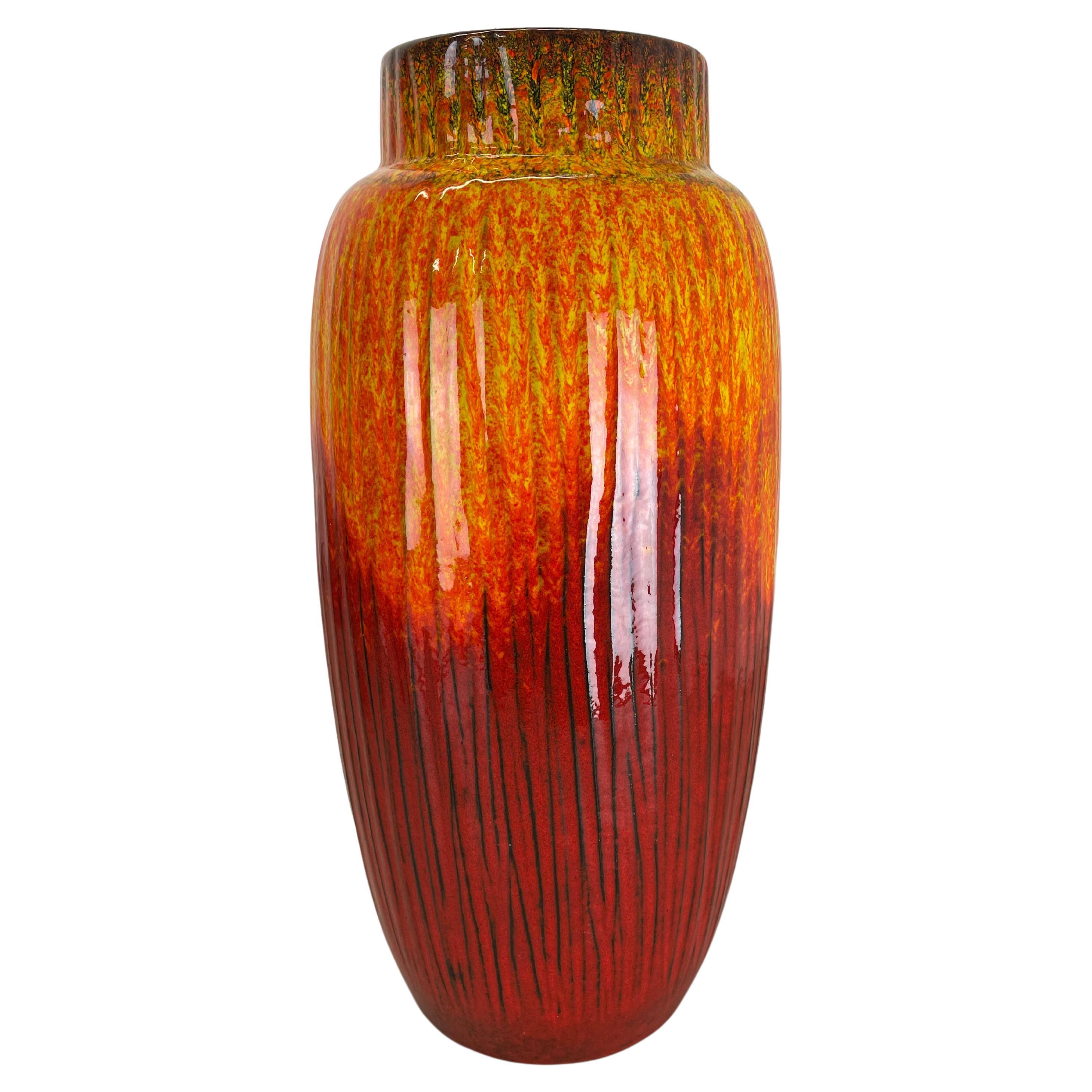 Grand vase de sol supercolore en poterie de lave grasse de 38 cm fabriqué par Scheurich, 1970