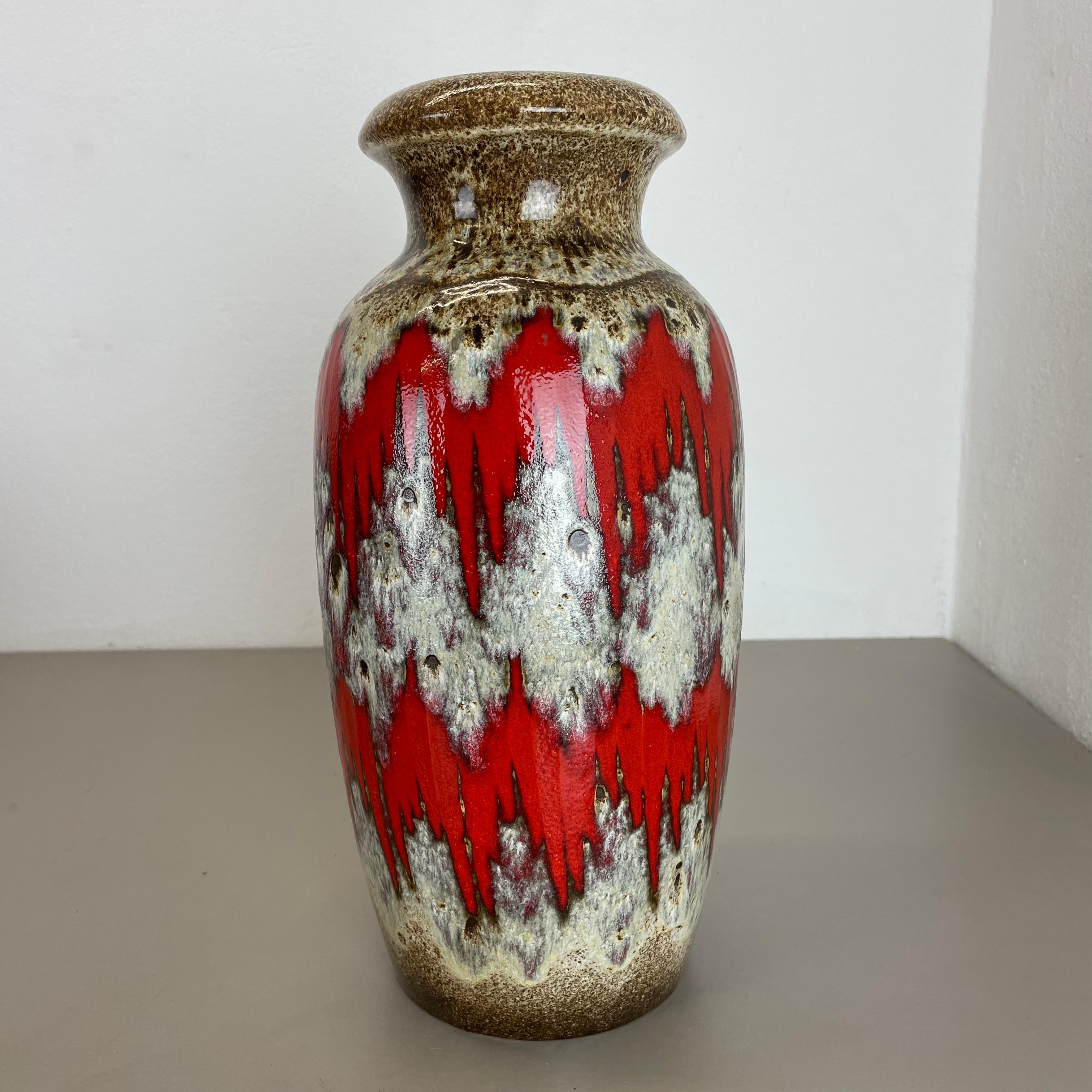 Allemand Grand vase de 38 cm en poterie Zig Zag Lora Fat Lava par Scheurich, Allemagne, années 1970 en vente