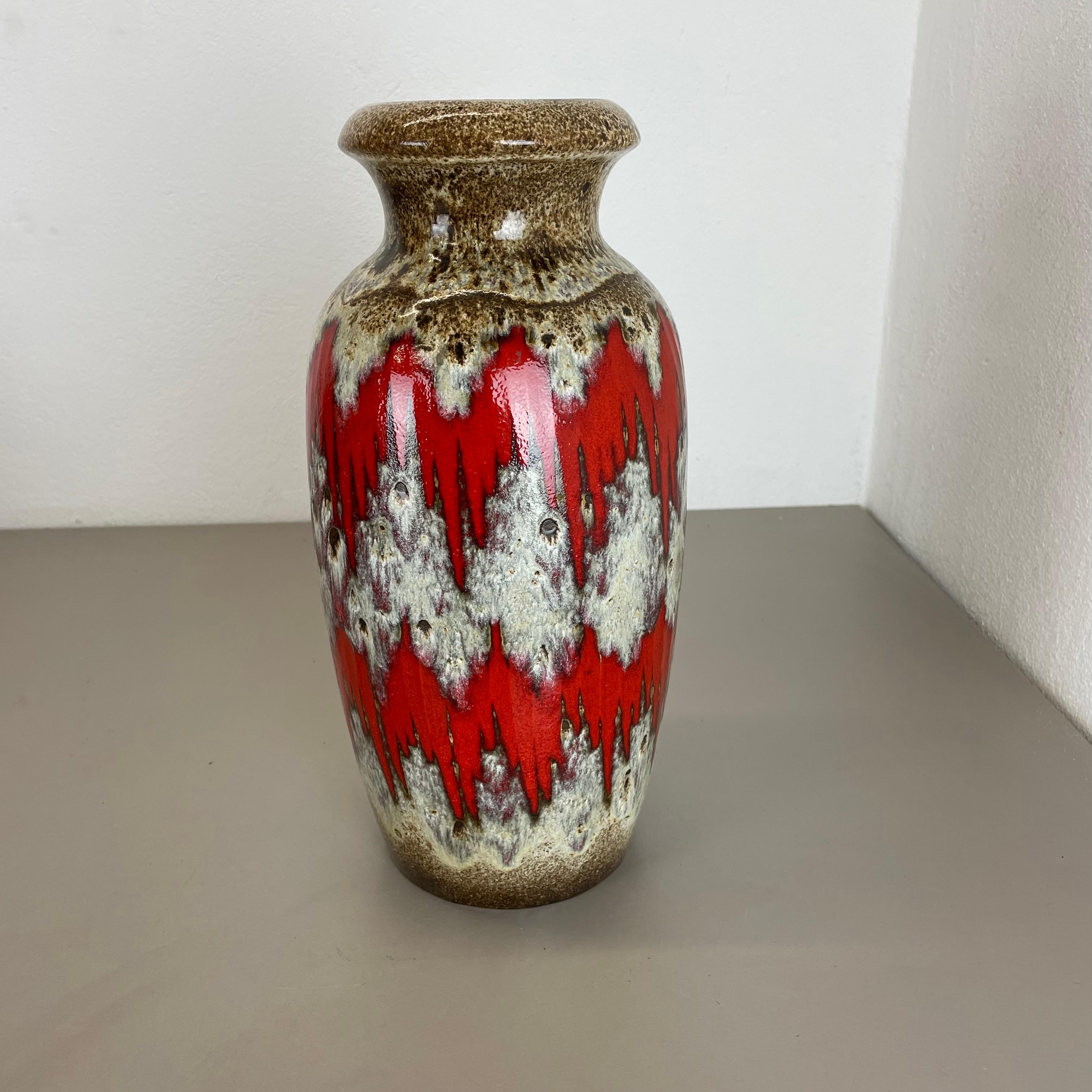 20th Century large 38cm Zig Zag Lora Pottery Fat Lava Vase by Scheurich, Germany, 1970s For Sale