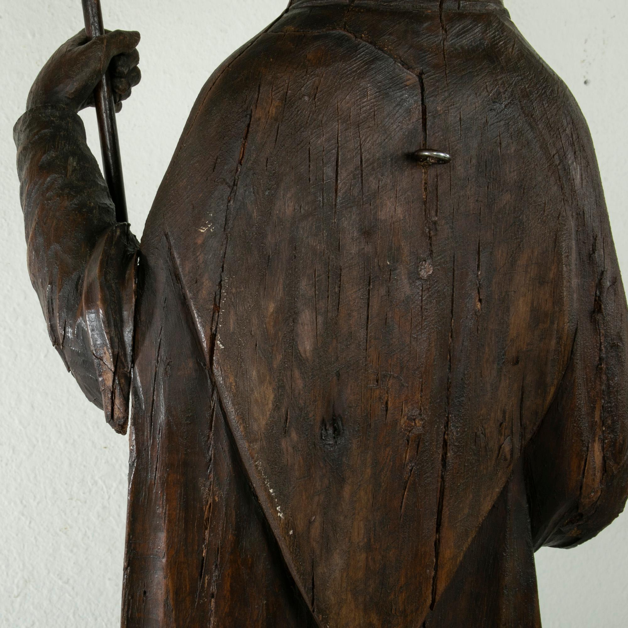 Large 39-inch High 18th Century French Hand Carved Wooden Bishop with Scepter 4