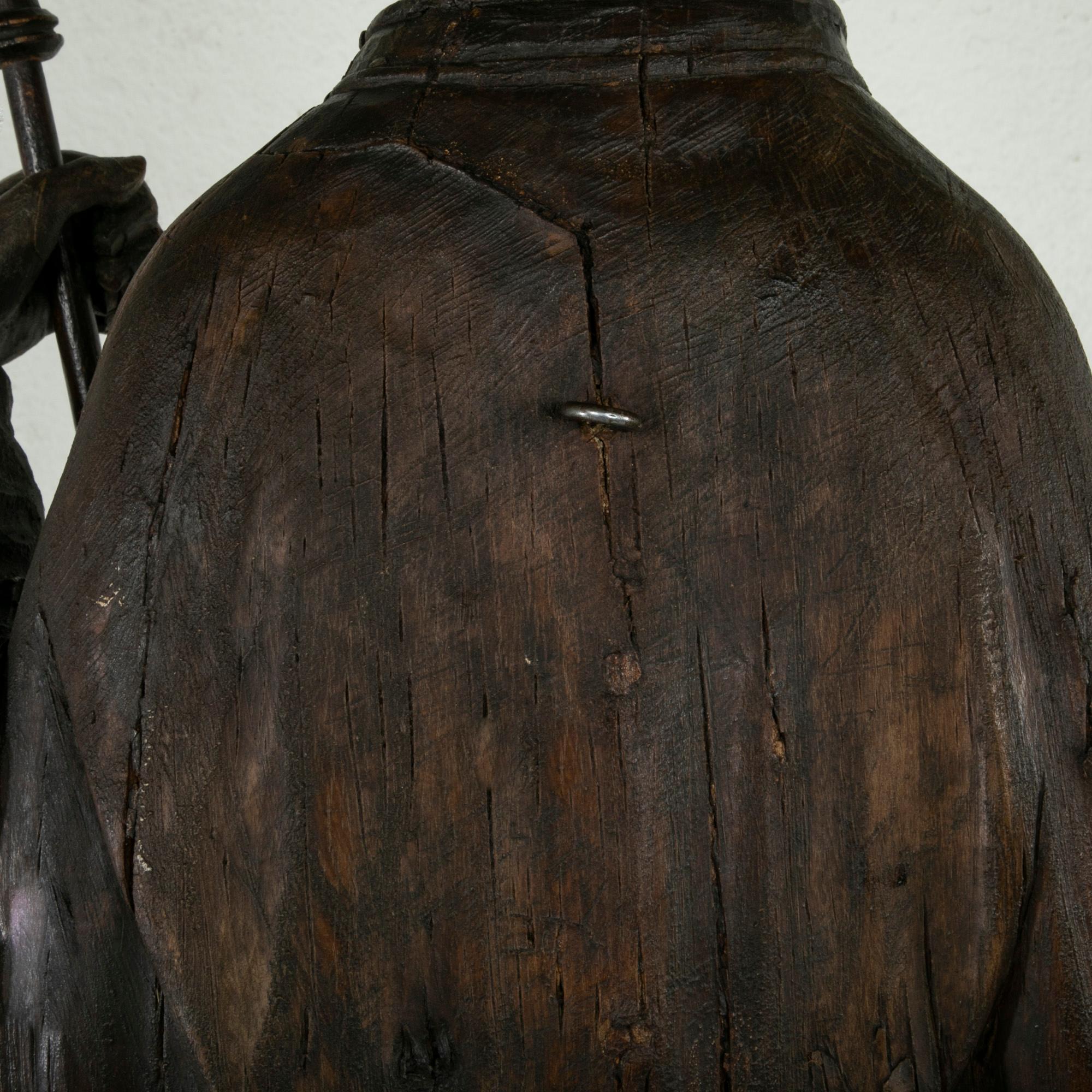 Large 39-inch High 18th Century French Hand Carved Wooden Bishop with Scepter 5