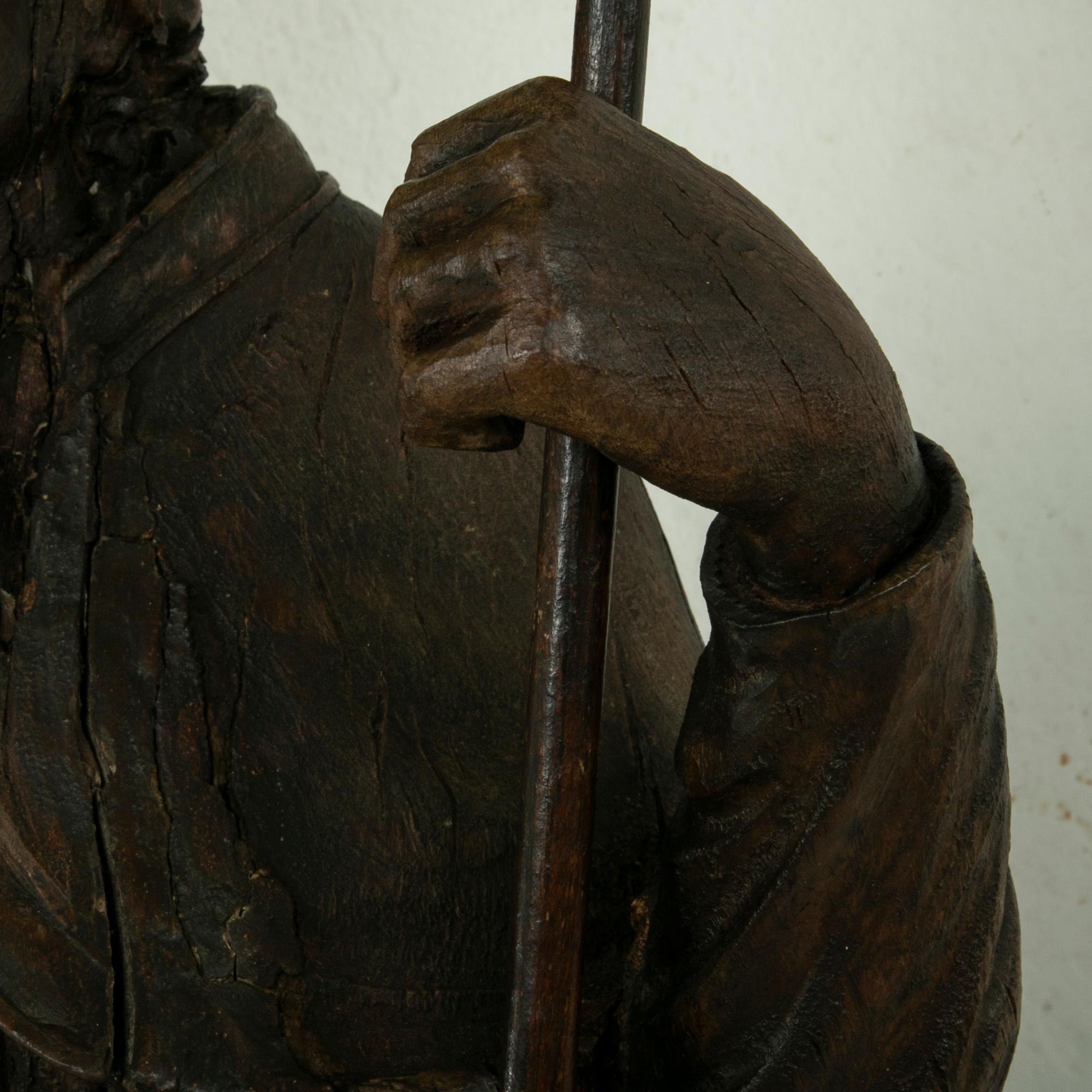 Large 39-inch High 18th Century French Hand Carved Wooden Bishop with Scepter 8