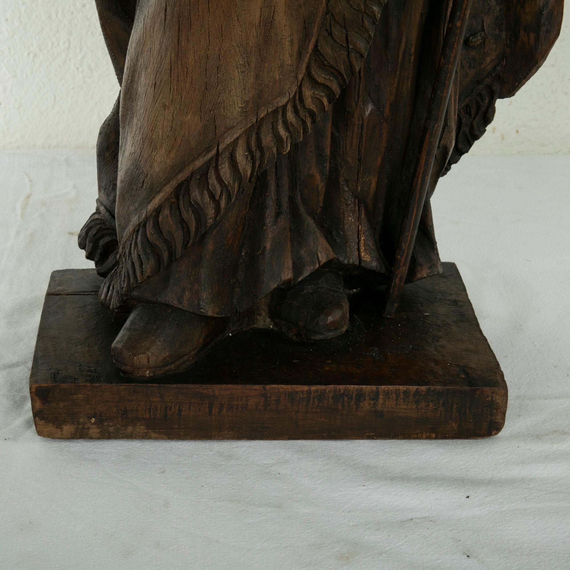 Large 39-inch High 18th Century French Hand Carved Wooden Bishop with Scepter 11