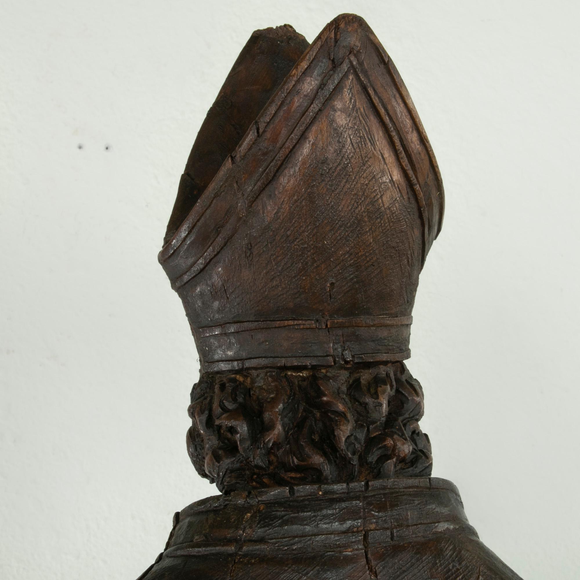Large 39-inch High 18th Century French Hand Carved Wooden Bishop with Scepter 2