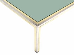 Large 39" Square Brass Chrome Tinted Glass Top Coffee Center Table Romeo Rega