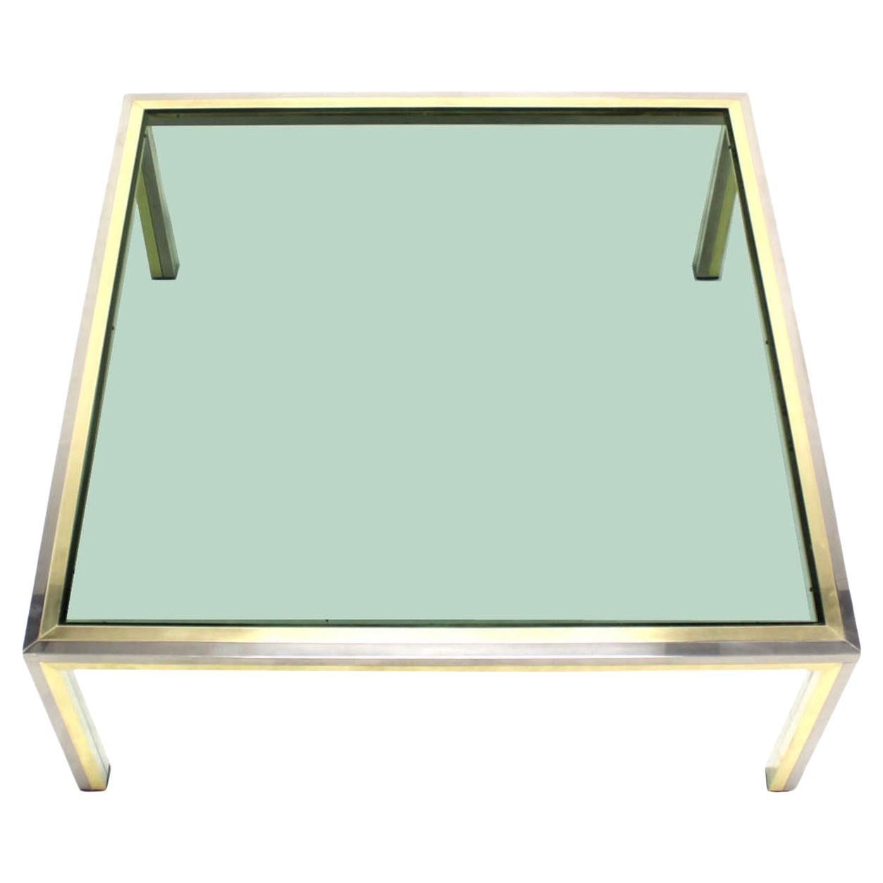 Large 39" Square Brass Chrome Tinted Glass Top Coffee Center Table Romeo Rega 