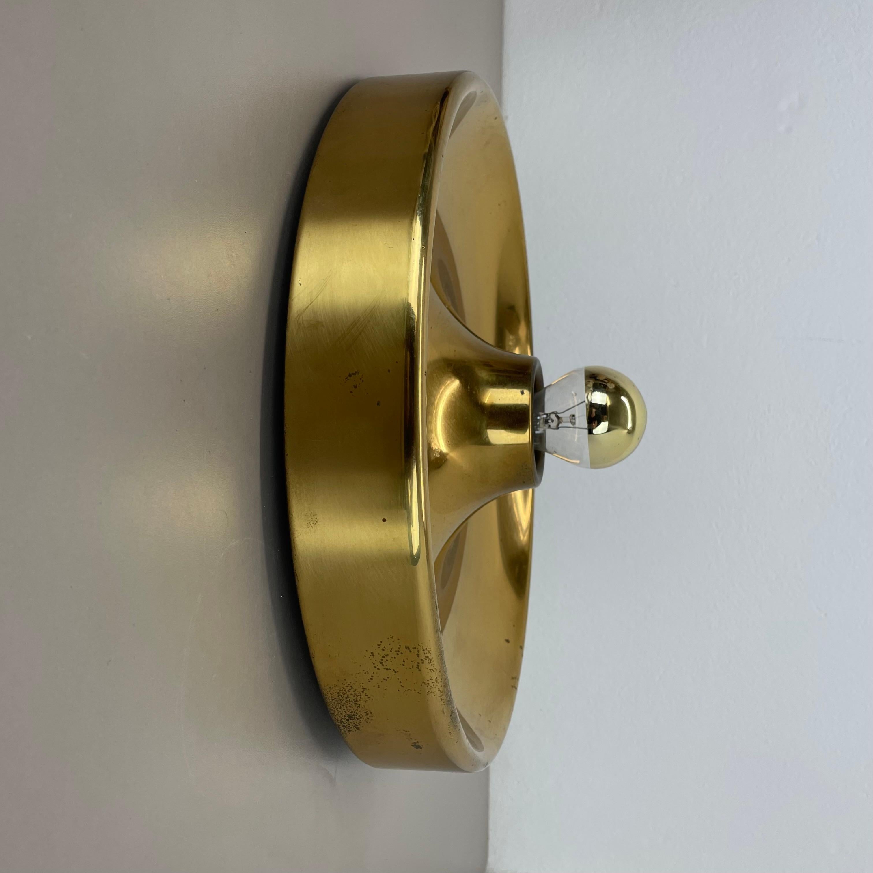 Metal Large 39cm GOLDEN Charlotte Perriand Style Disc Wall Lights, Germany 1960s For Sale