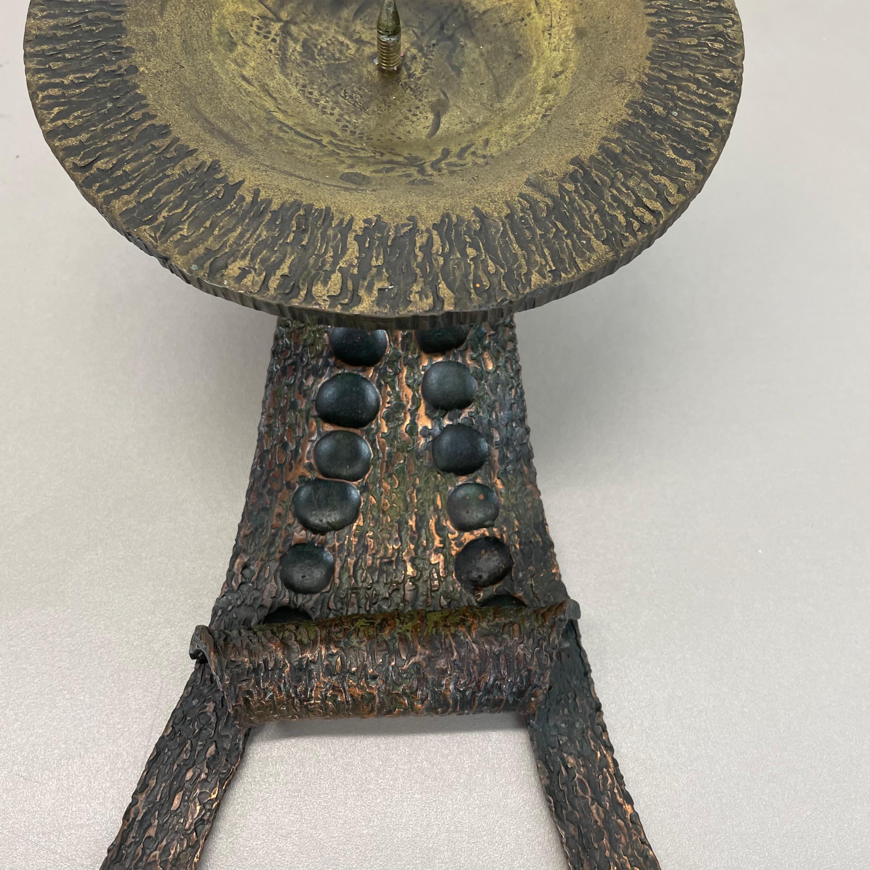 large 39cm Sculptural Brutalist Brass and copper Candleholder, France, 1960s For Sale 7