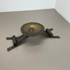 large 39cm Sculptural Brutalist Brass and copper Candleholder, France, 1960s