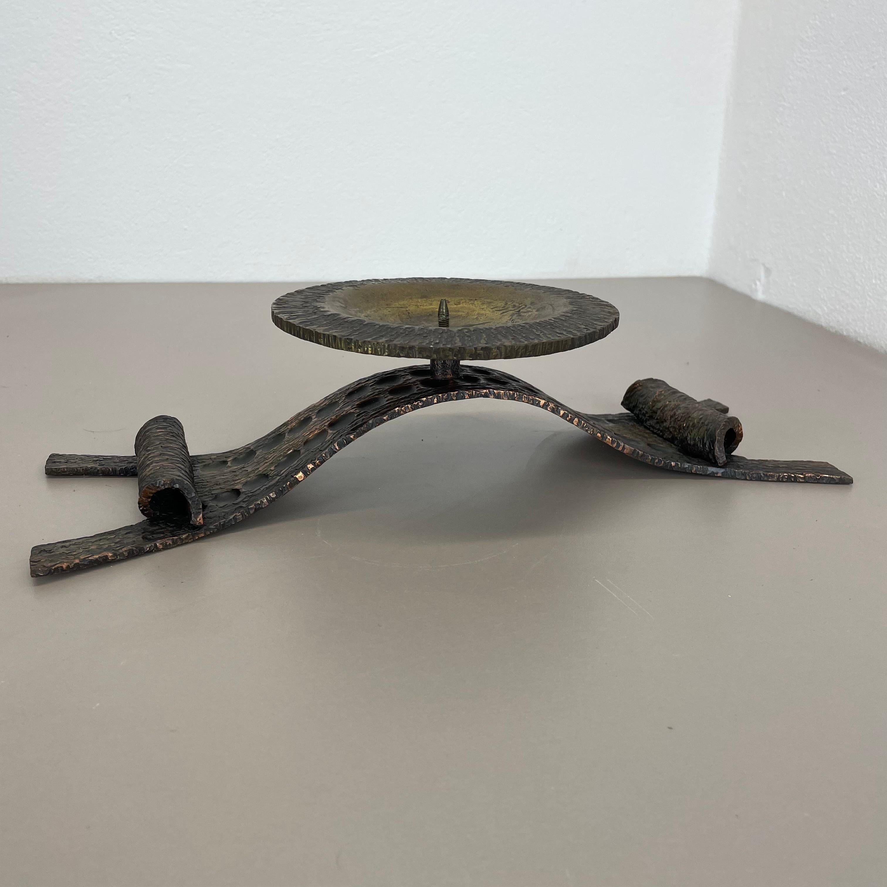 French large 39cm Sculptural Brutalist Brass and copper Candleholder, France, 1960s For Sale