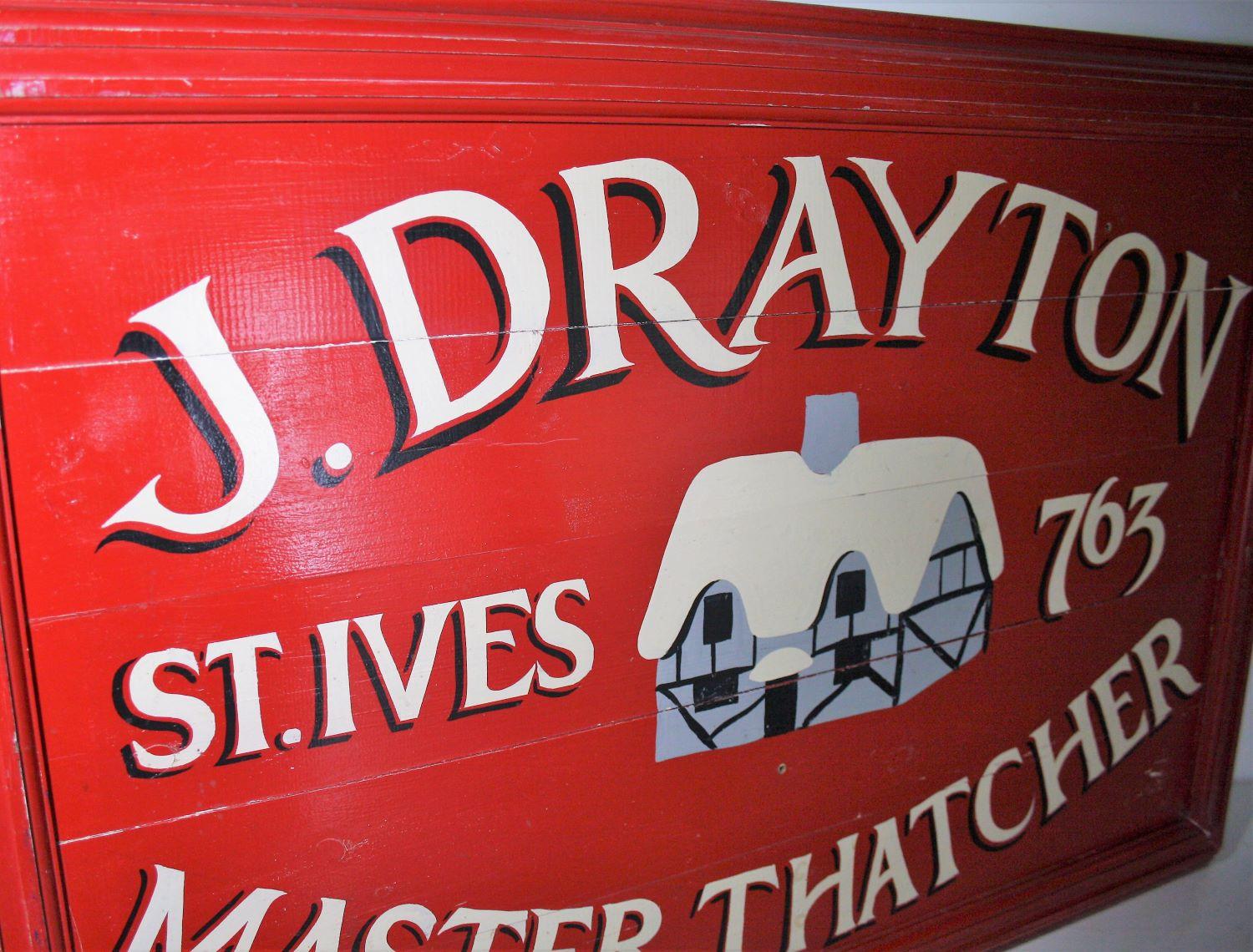 British Large Old Hand Painted Wooden Sign for J.Drayton St Ives Cornwall England For Sale