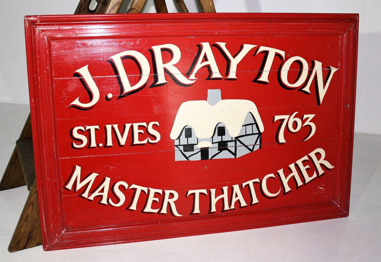 Large Old Hand Painted Wooden Sign for J.Drayton St Ives Cornwall England In Good Condition For Sale In Llanbrynmair, GB