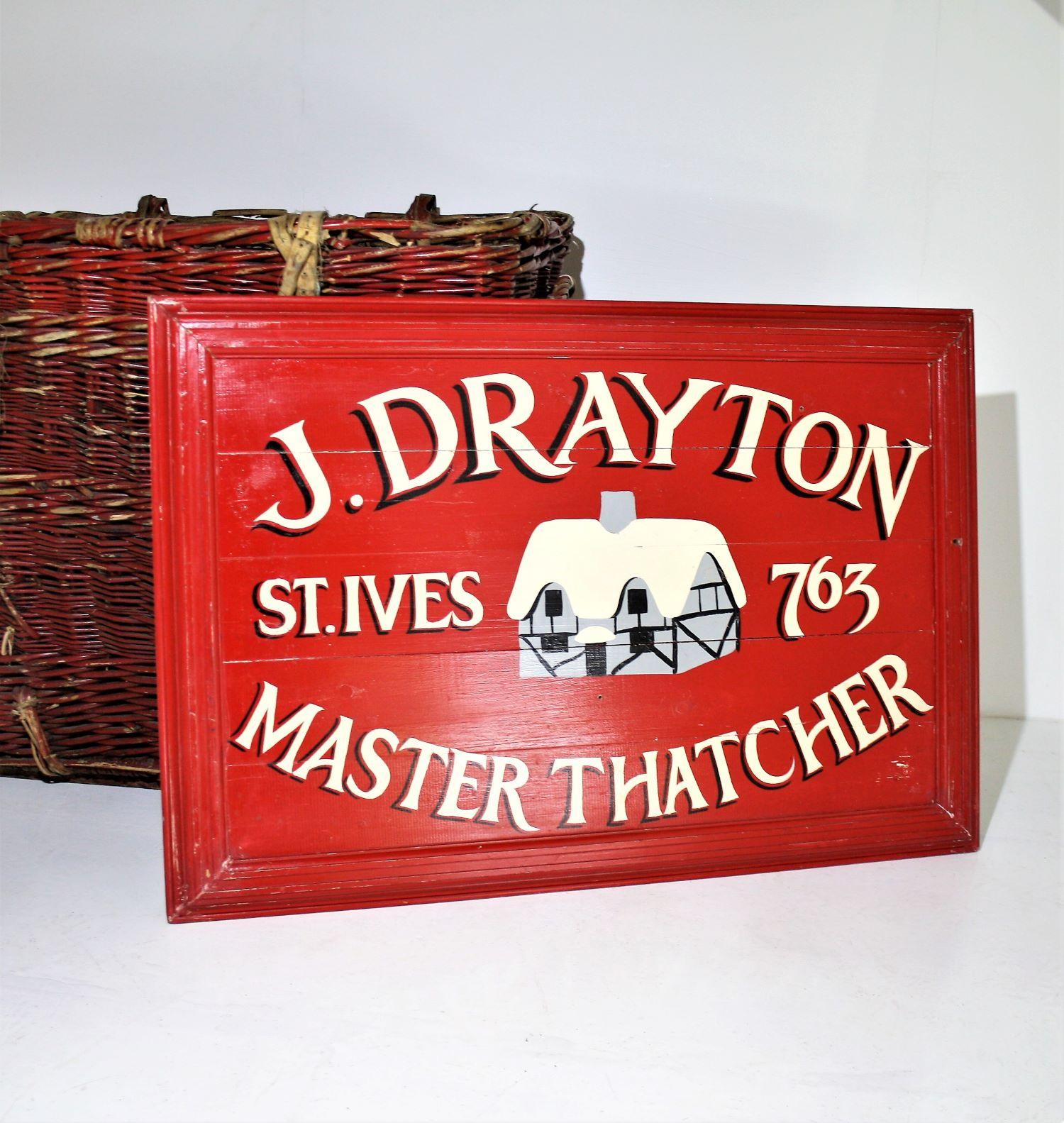 Softwood Large Old Hand Painted Wooden Sign for J.Drayton St Ives Cornwall England For Sale