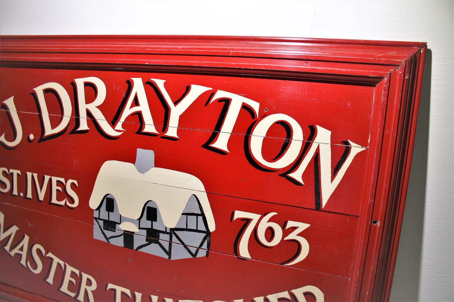 Large Old Hand Painted Wooden Sign for J.Drayton St Ives Cornwall England 1