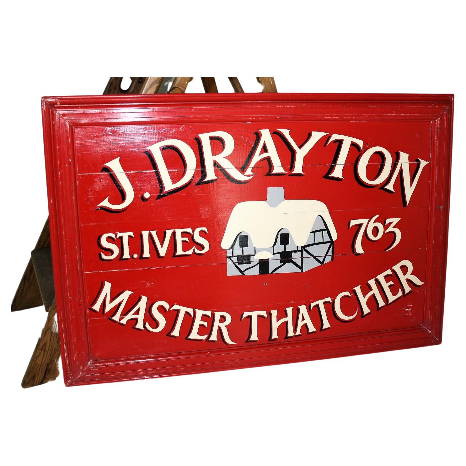 Large Old Hand Painted Wooden Sign for J.Drayton St Ives Cornwall England For Sale