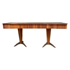 Large 4 Drawers Reeded Walnut Console Table