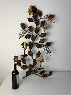 Large 4-light Wall Lamp in decorated wrought iron, 1960s