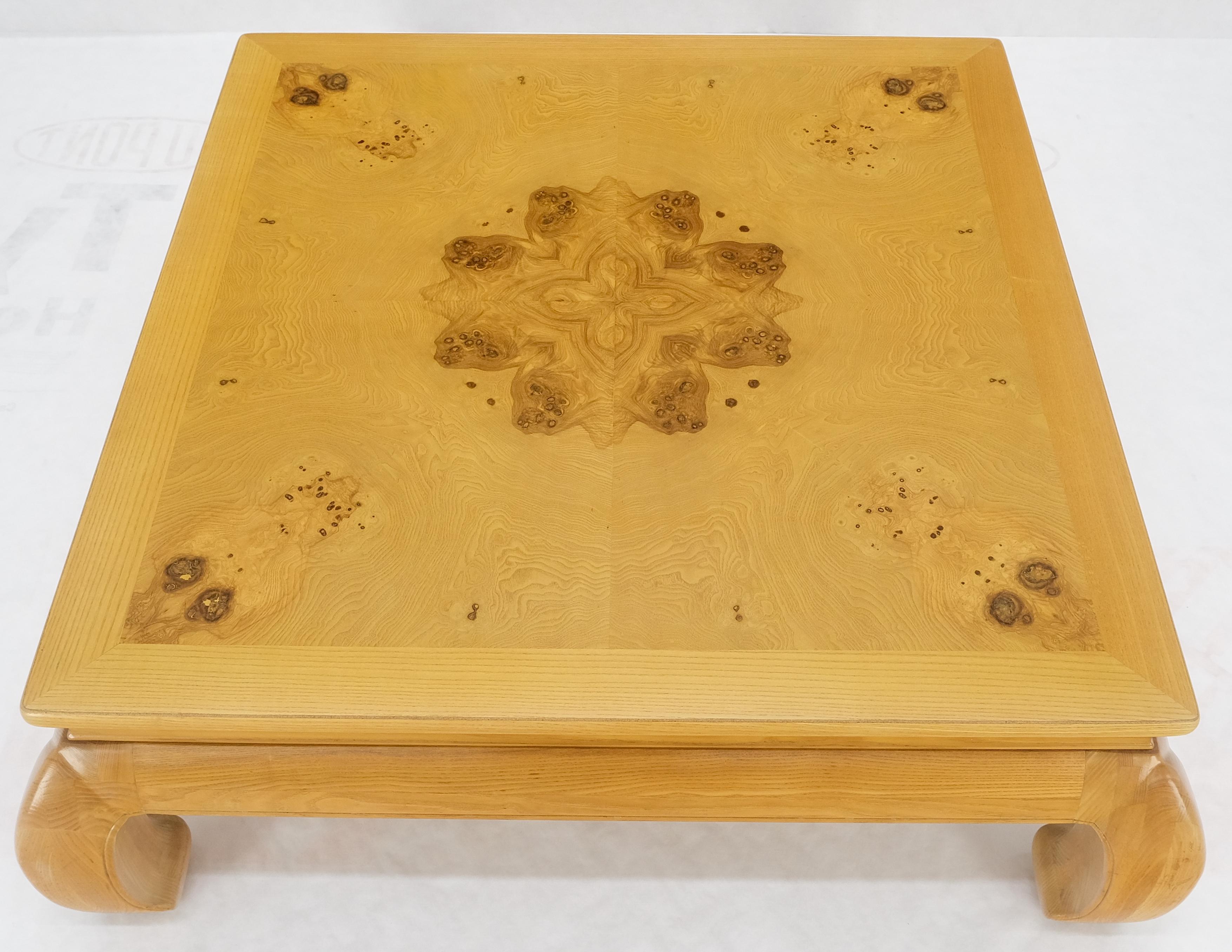 American Large 4' Square Burl Wood Top Massive Legs Oriental Chinese Coffee Center Table For Sale