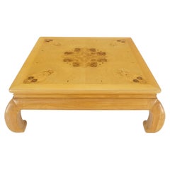 Grande table basse chinoise 4' Square Burl Wood Top Massive Legs Oriental Coffee Center Table