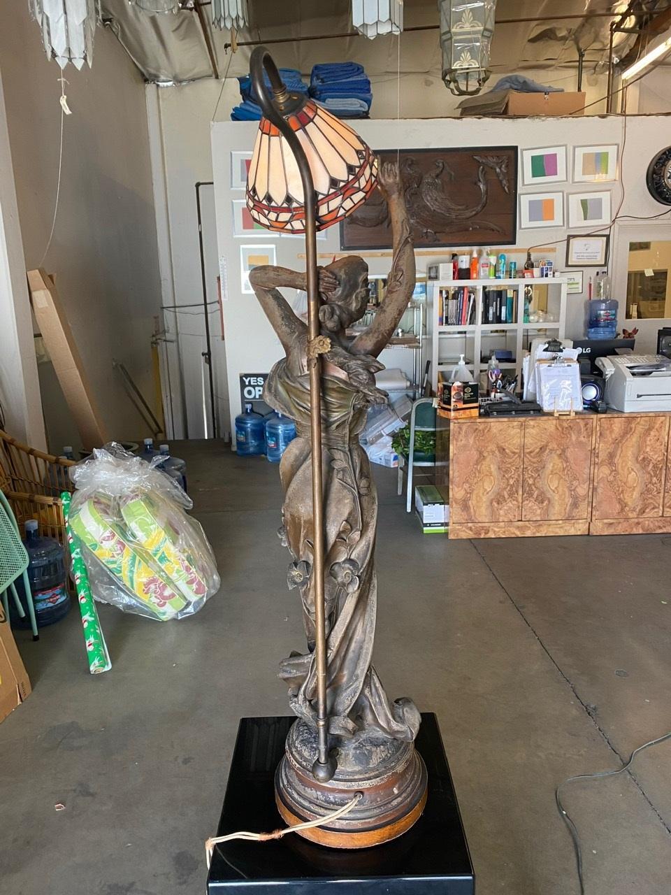 art nouveau bronze lady lamp