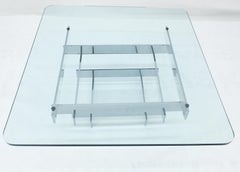 Large 40" Square Thick 3/4" Glass Top Crome Pyramid Shade Coffee Table c1970s