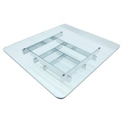 Large 40" Square Thick 3/4" Glass Top Crome Pyramid Shade Coffee Table c1970s