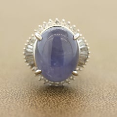 Large 40.20 Carat Star Sapphire Diamond Platinum Ring