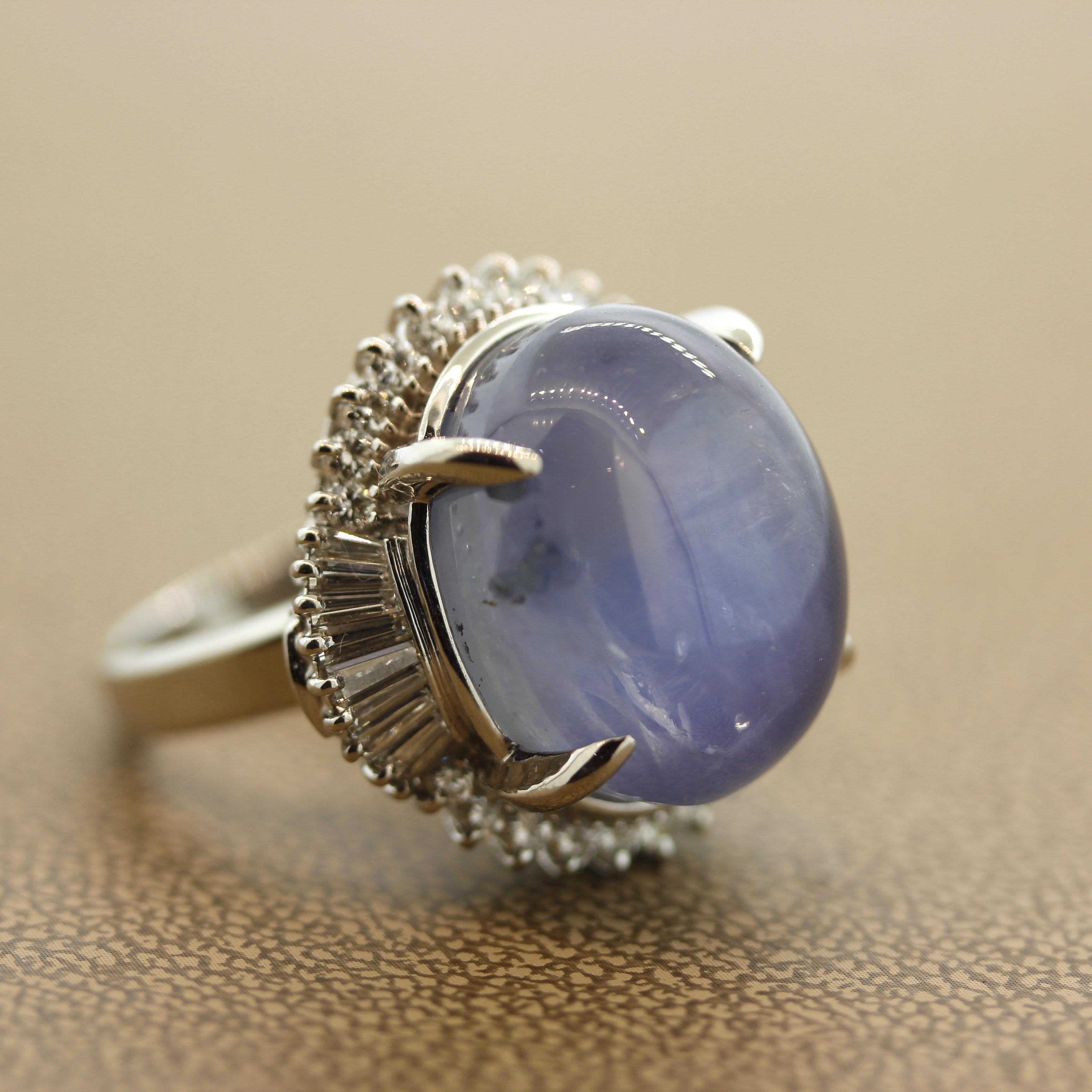 Large 40.20 Carat Star Sapphire Diamond Platinum Ring In New Condition For Sale In Beverly Hills, CA
