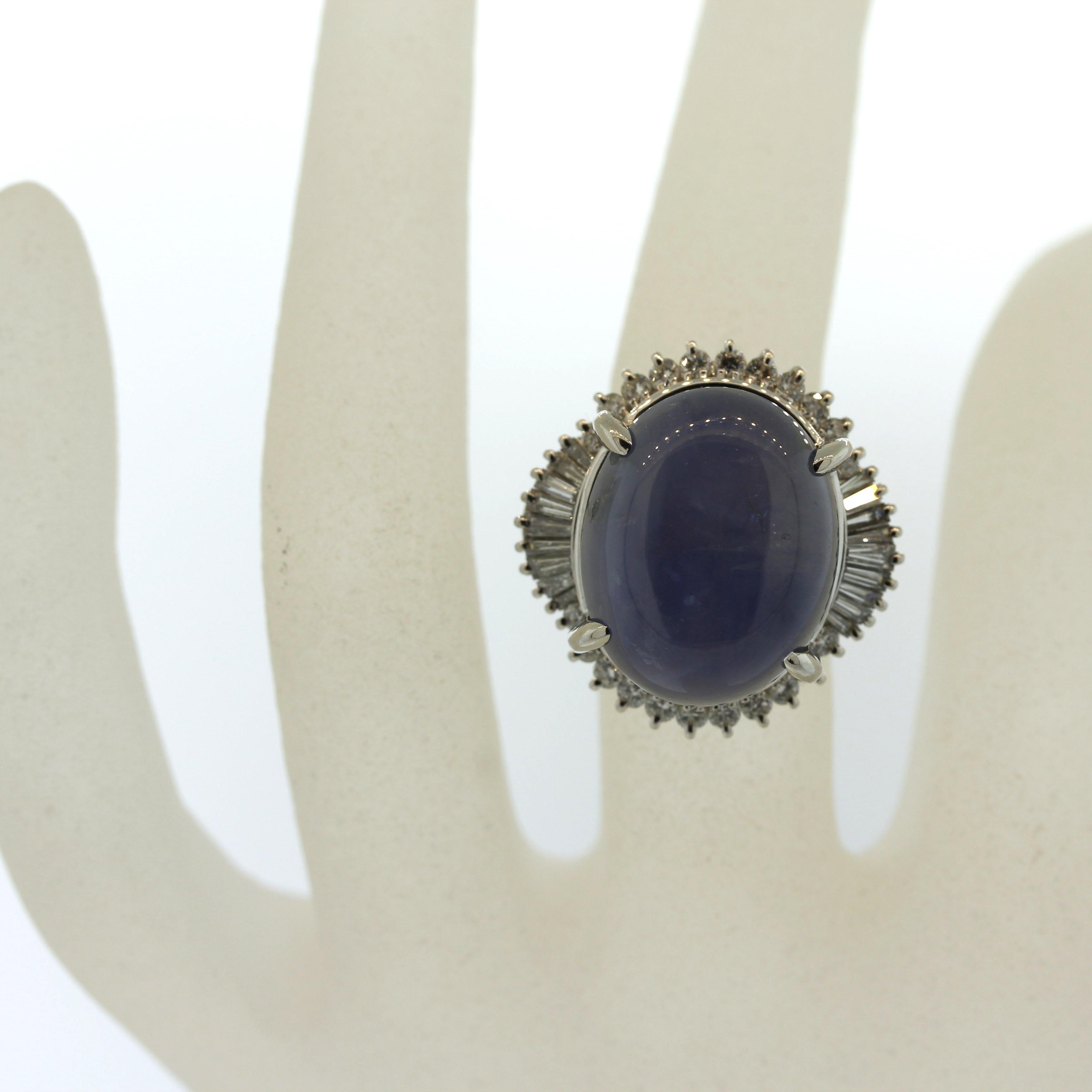 Women's Large 40.20 Carat Star Sapphire Diamond Platinum Ring For Sale