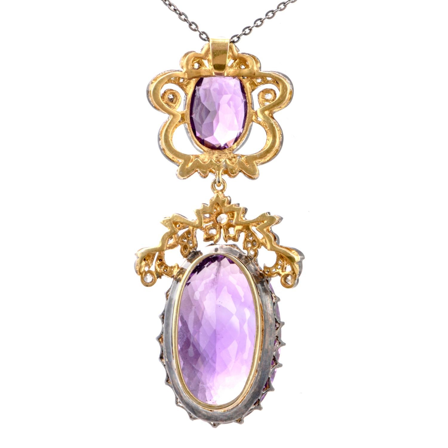 Large 40.38 Carat Amethyst Sterling Silver Gold Dangling Pendant 1