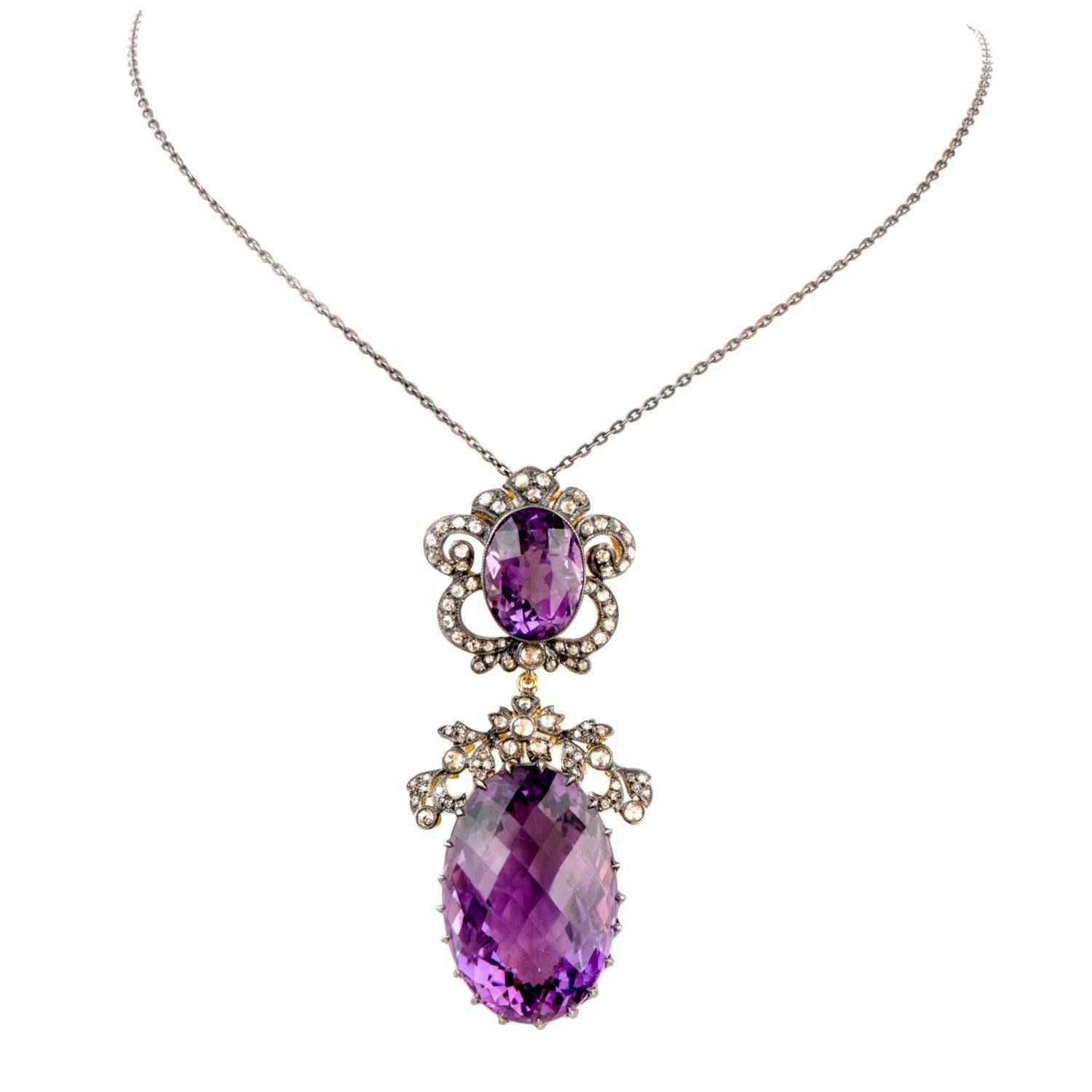 Large 40.38 Carat Amethyst Sterling Silver Gold Dangling Pendant