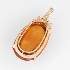 Large 40 Carat Madeira Citrine Diamond Pendant Cabochon Vintage 14k Yellow Gold