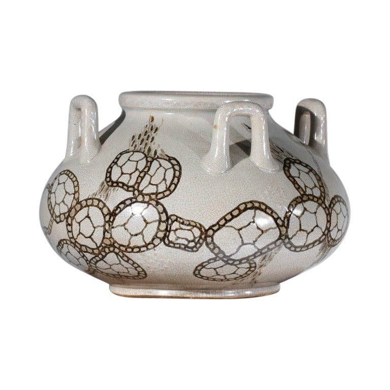large 40's ceramic primavera amphora base with 4 art deco handles For Sale