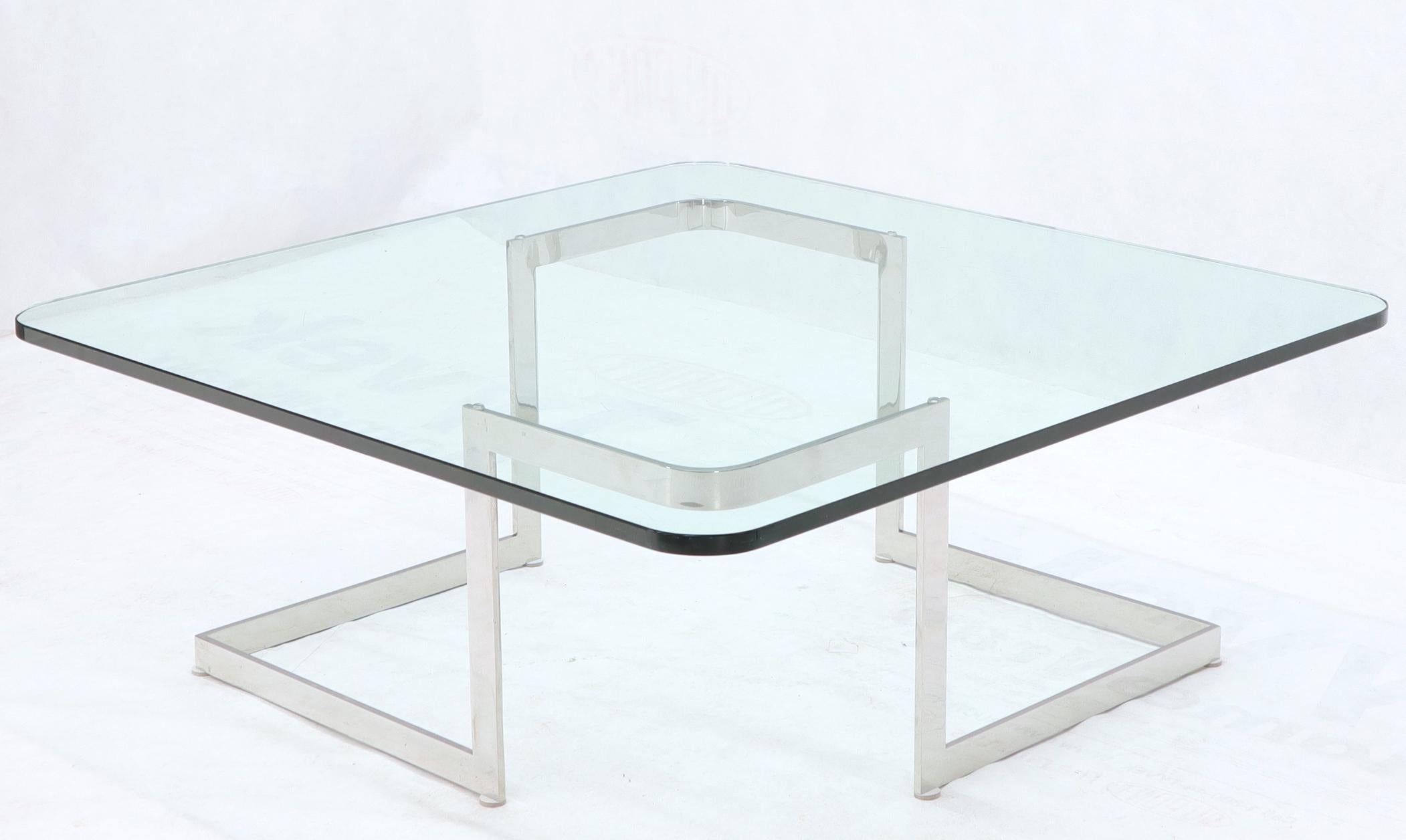 Large Square Thick Glass Top Coffee Table For Sale 1