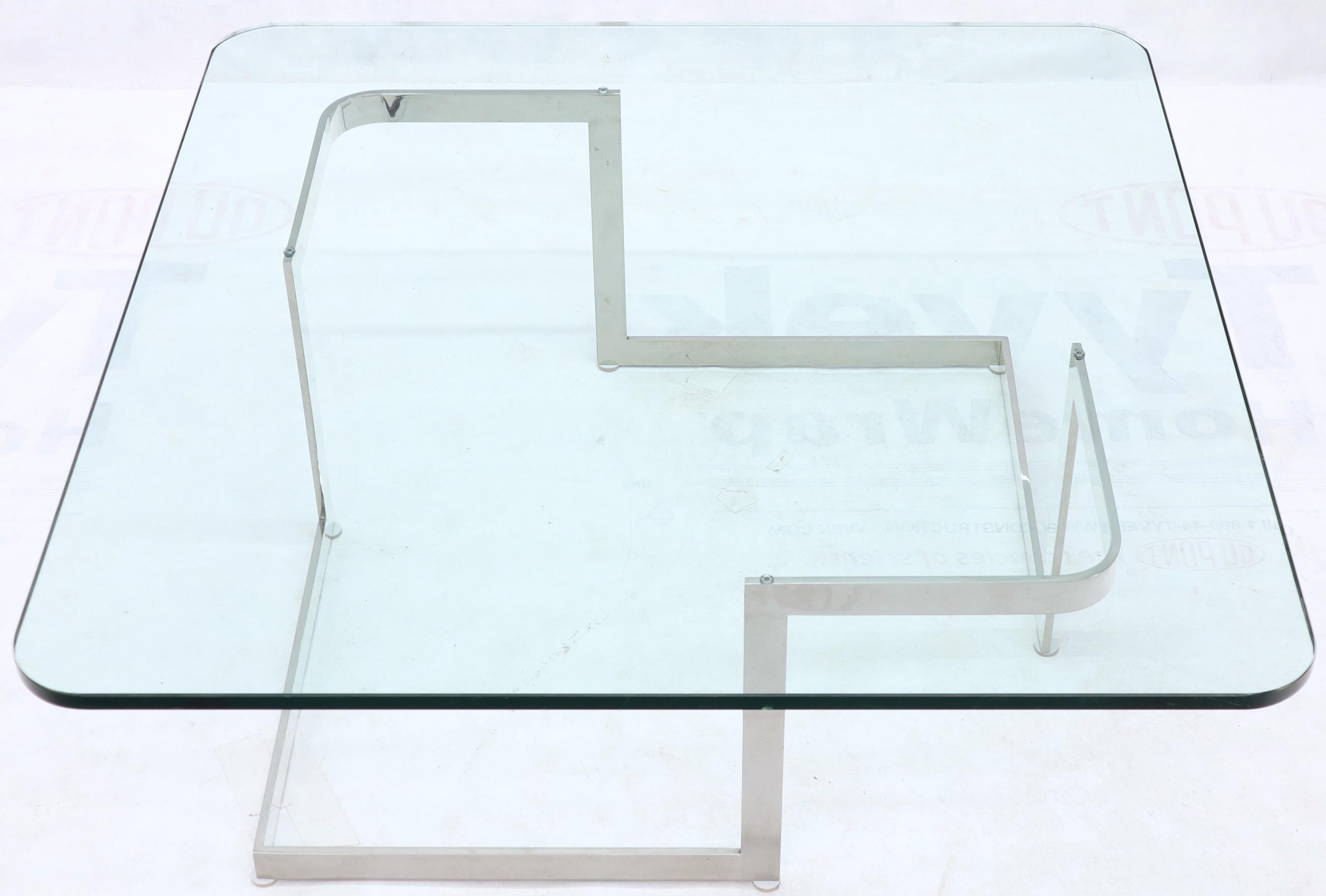 20th Century Large Square Thick Glass Top Coffee Table For Sale