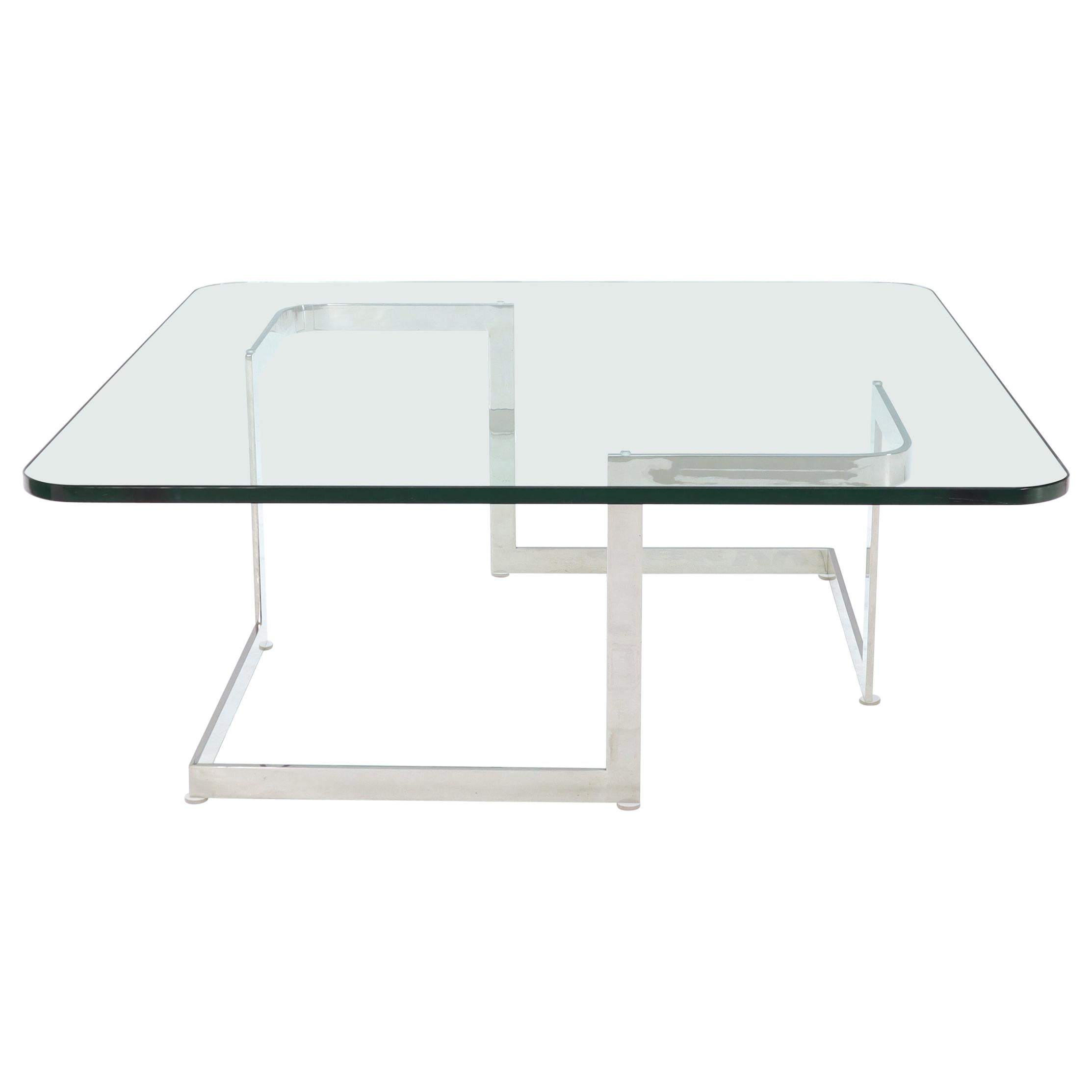 Large Square Thick Glass Top Coffee Table For Sale