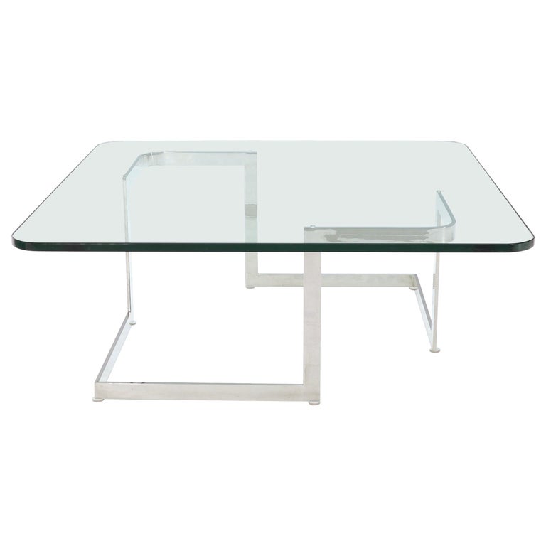 Large Square Thick Glass Top Coffee Table For Sale at 1stDibs large