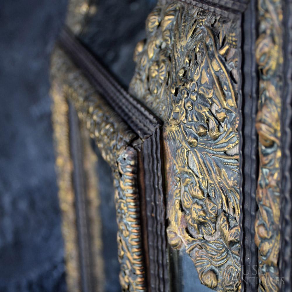 Large 19th Century Dutch Baroque Style Repousse Cushion Mirror 4