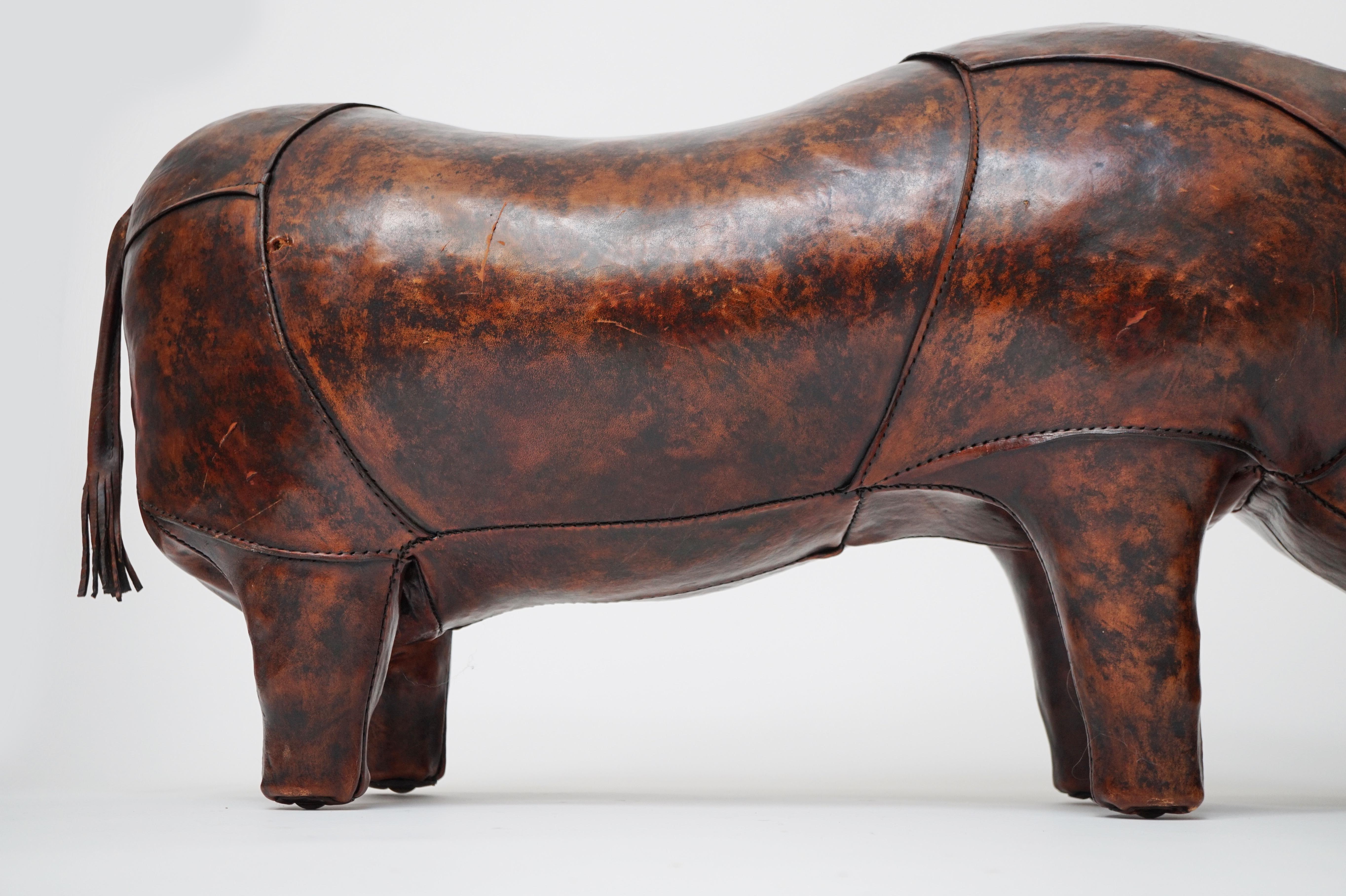 Leather Rhino Stool by Dimitri Omersa for Abercrombie & Fitch, Signed 3