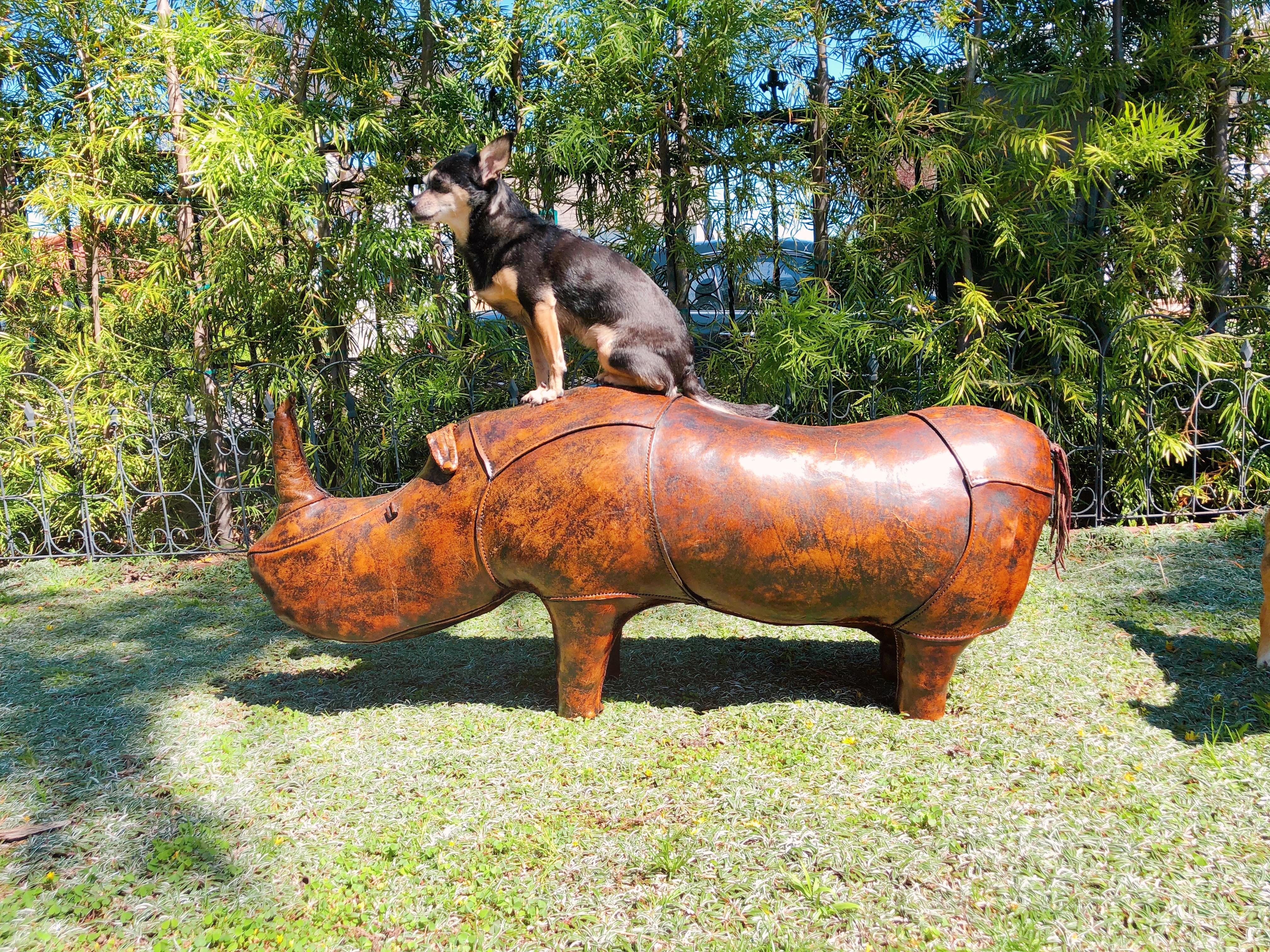 Leather Rhino Stool by Dimitri Omersa for Abercrombie & Fitch, Signed 7