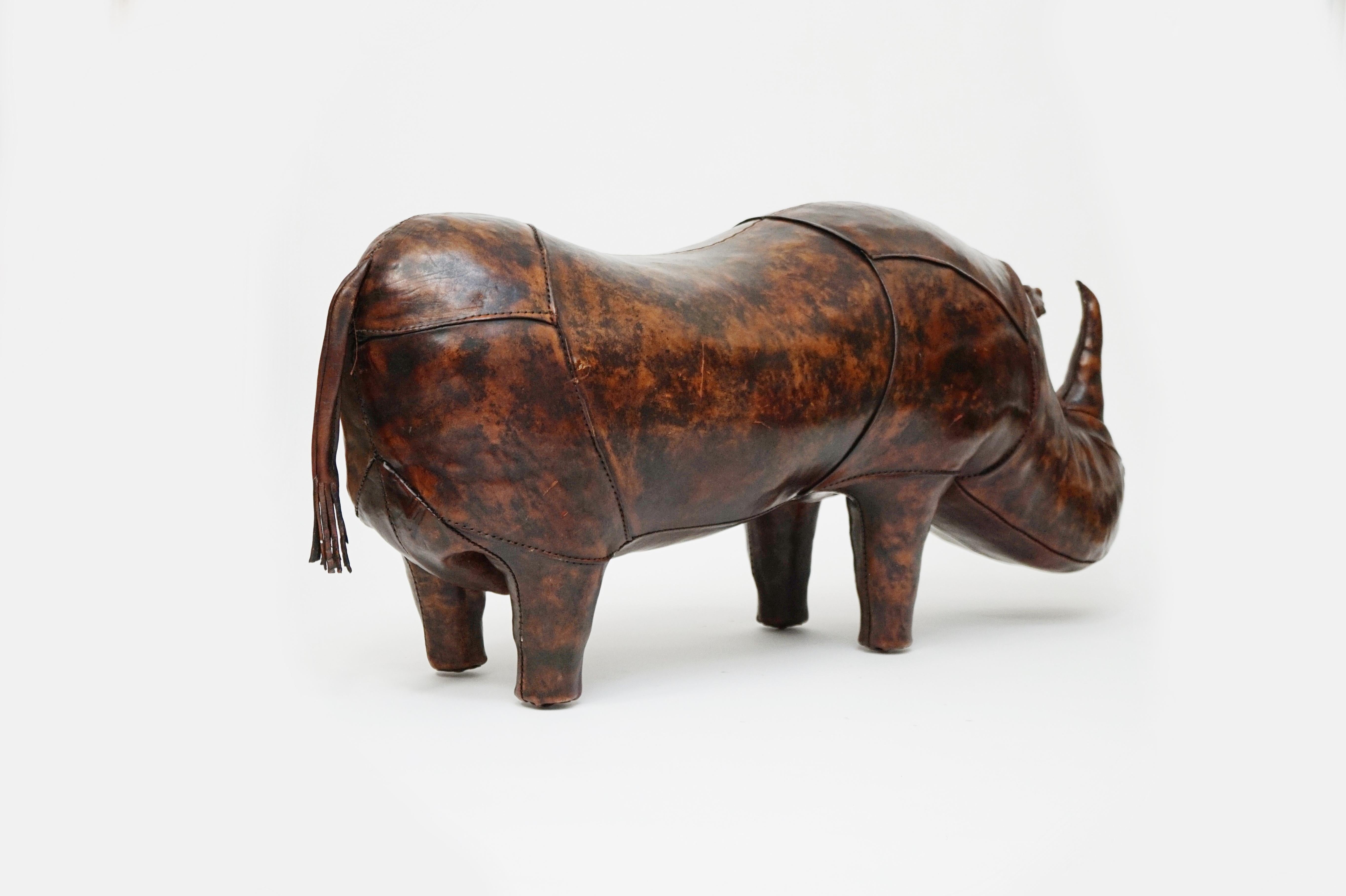 Patinated Leather Rhino Stool by Dimitri Omersa for Abercrombie & Fitch, Signed