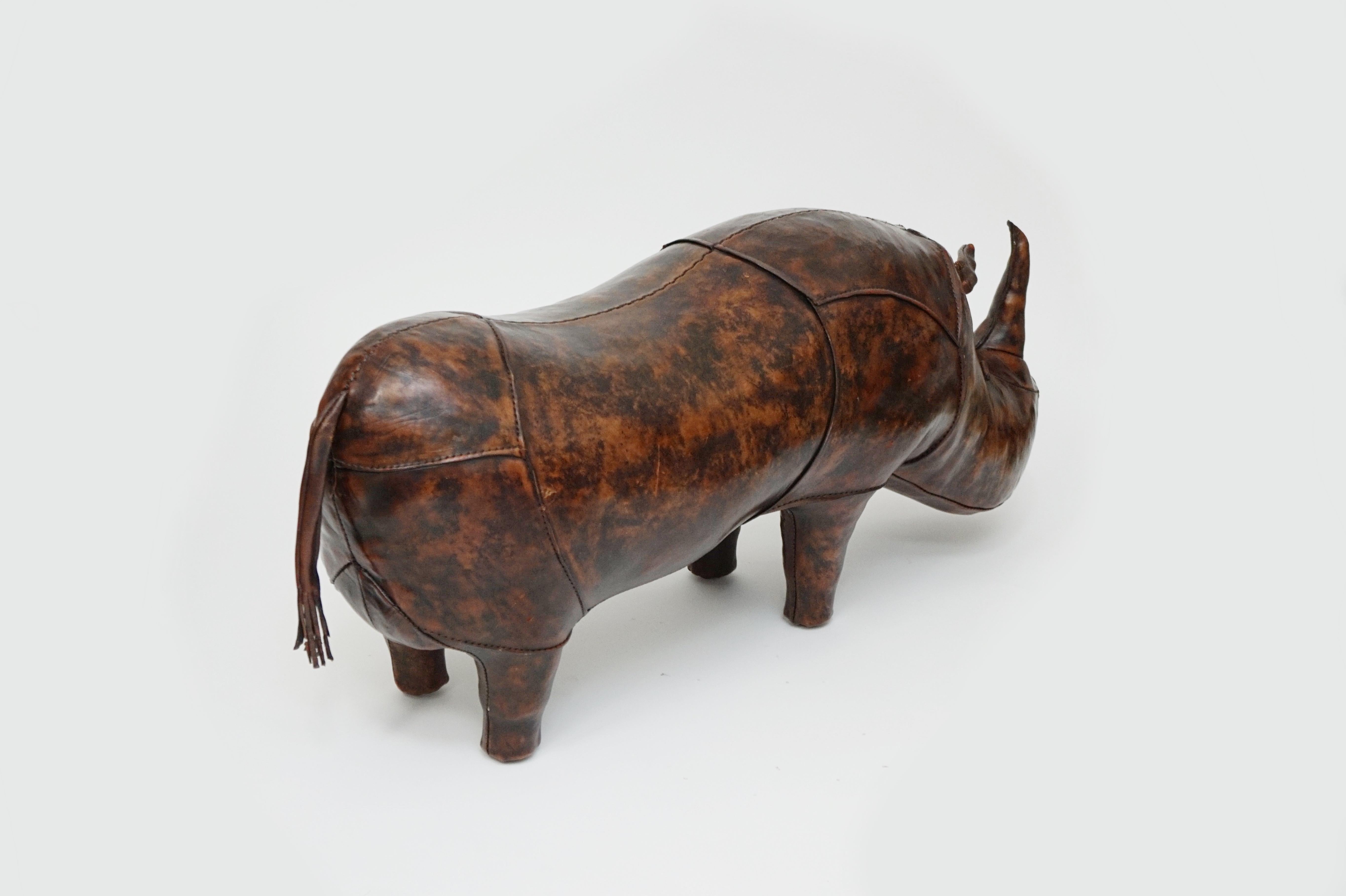 Leather Rhino Stool by Dimitri Omersa for Abercrombie & Fitch, Signed In Good Condition In Los Angeles, CA