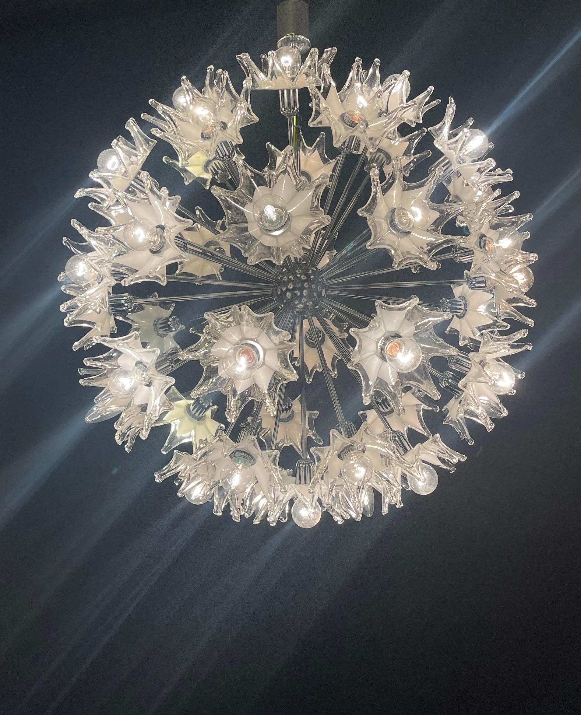Mid-20th Century Large 43, Light Murano Spiked Glass Ball Sputnik Chandelier by Mazzega, 1960s For Sale