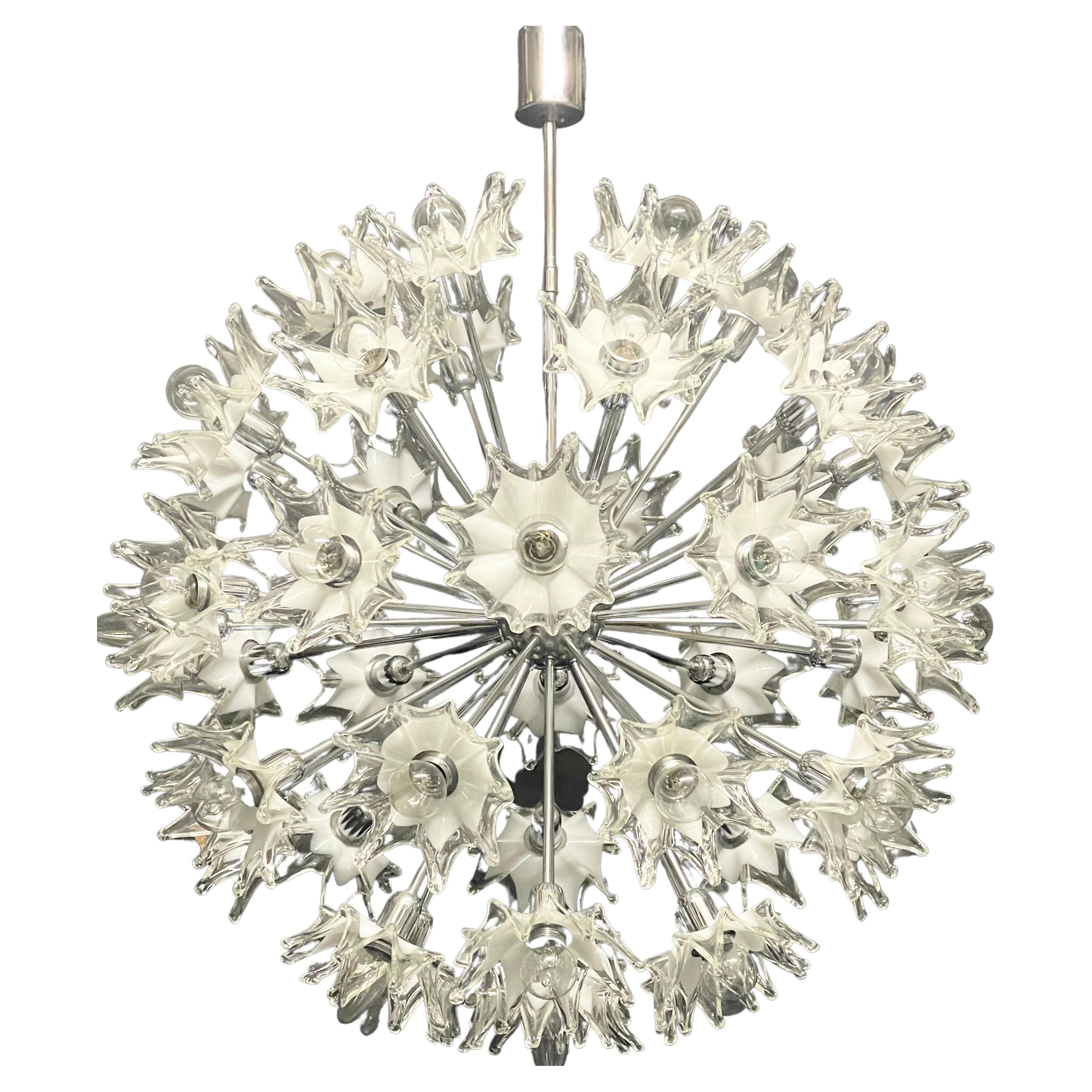 Large 43, Light Murano Spiked Glass Ball Sputnik Chandelier by Mazzega, 1960s For Sale