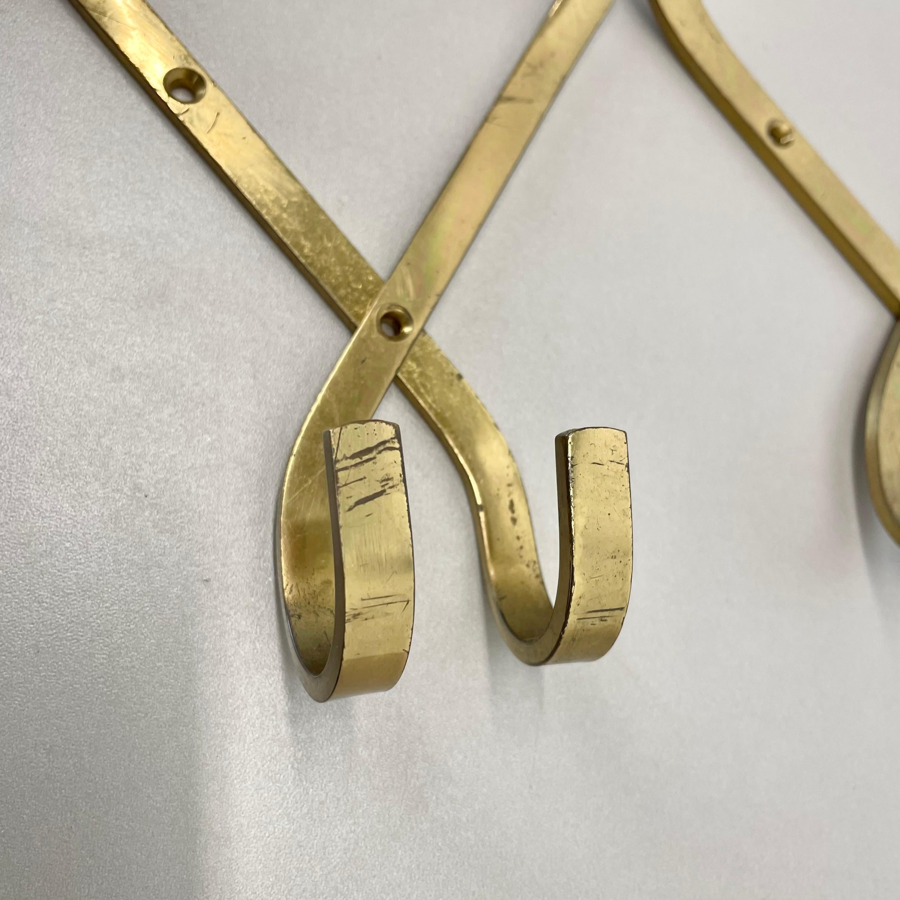 large 43cm Auböck Style brass Wardrobe Hook Coat Rack Element, France 1950s 6