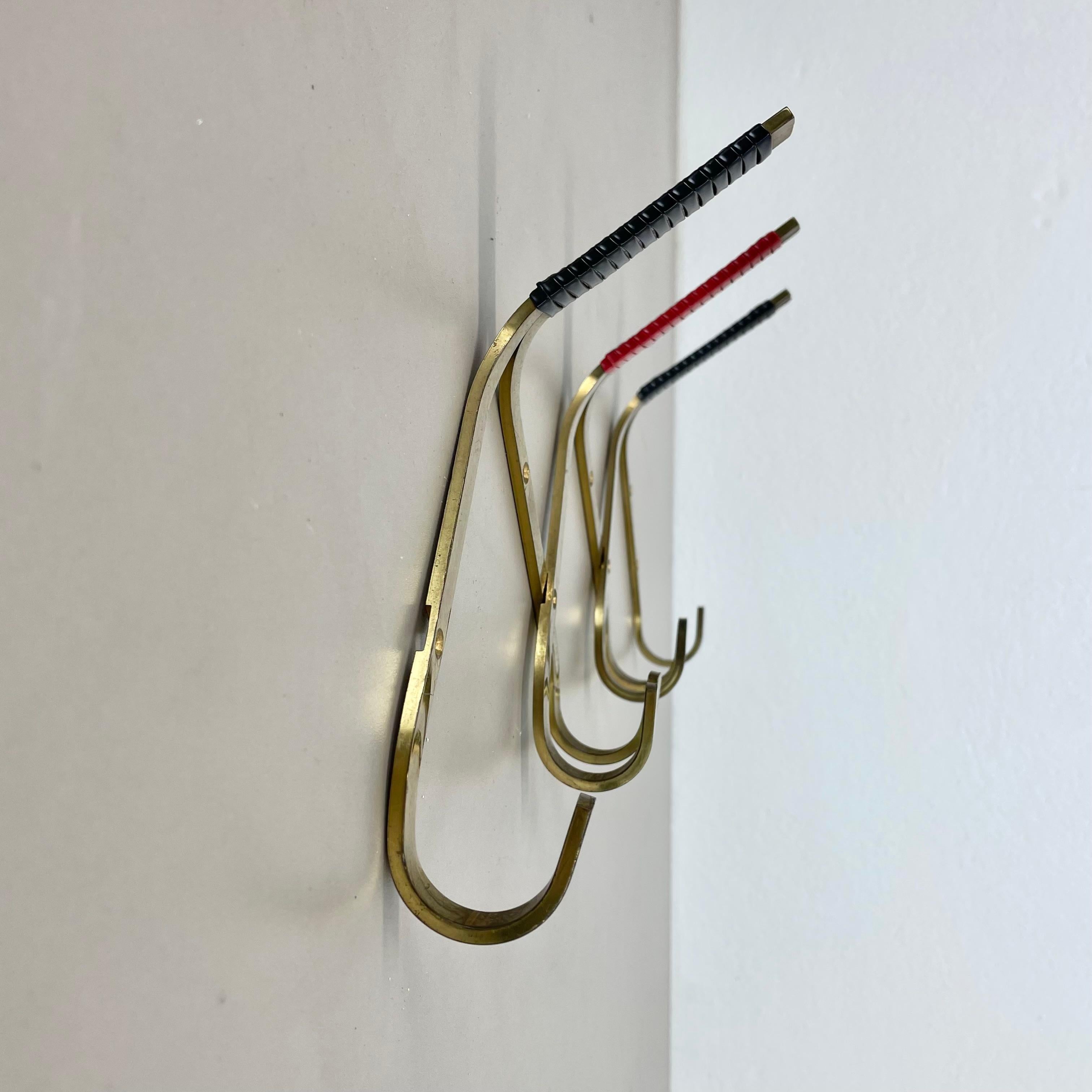 Mid-Century Modern large 43cm Auböck Style brass Wardrobe Hook Coat Rack Element, France 1950s