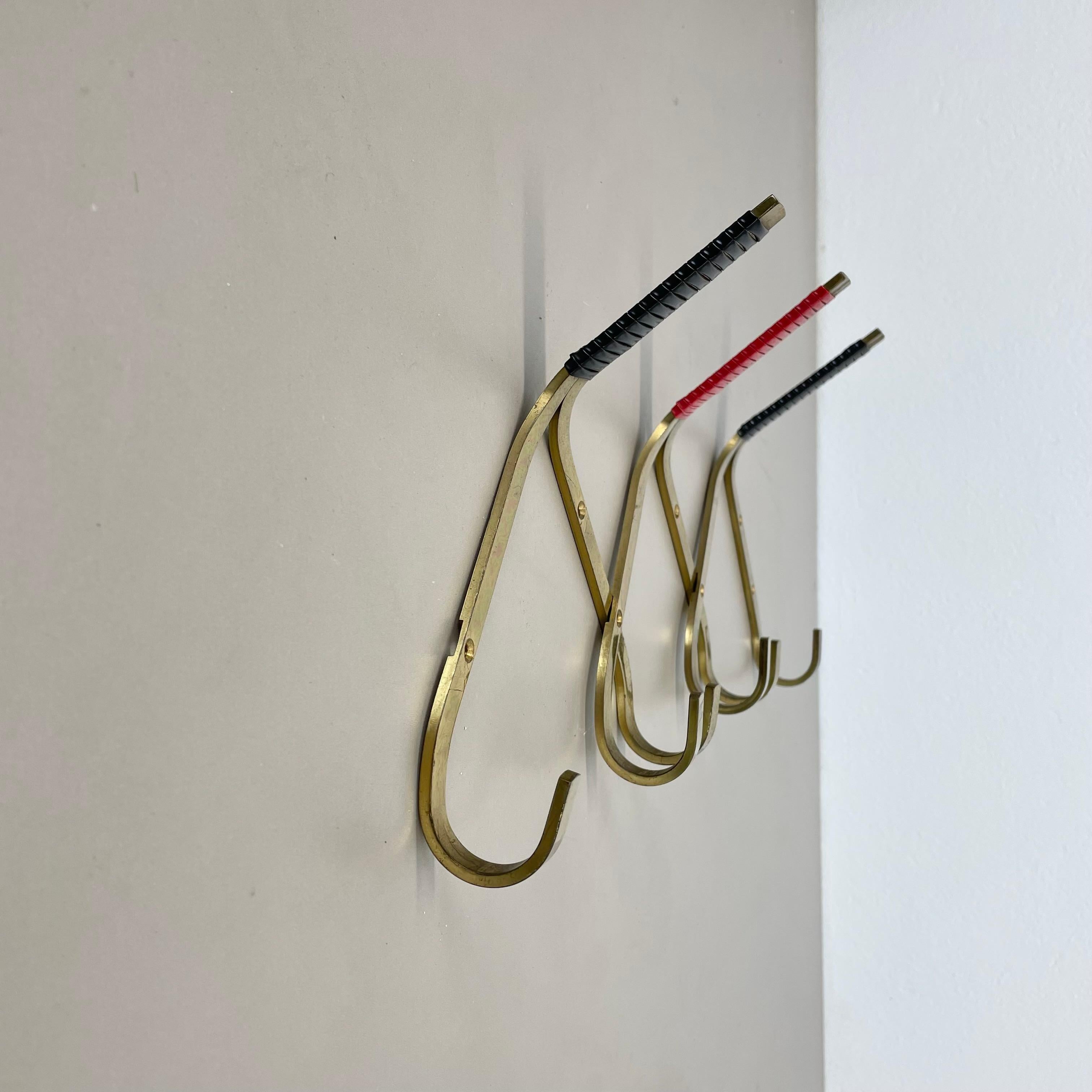 French large 43cm Auböck Style brass Wardrobe Hook Coat Rack Element, France 1950s