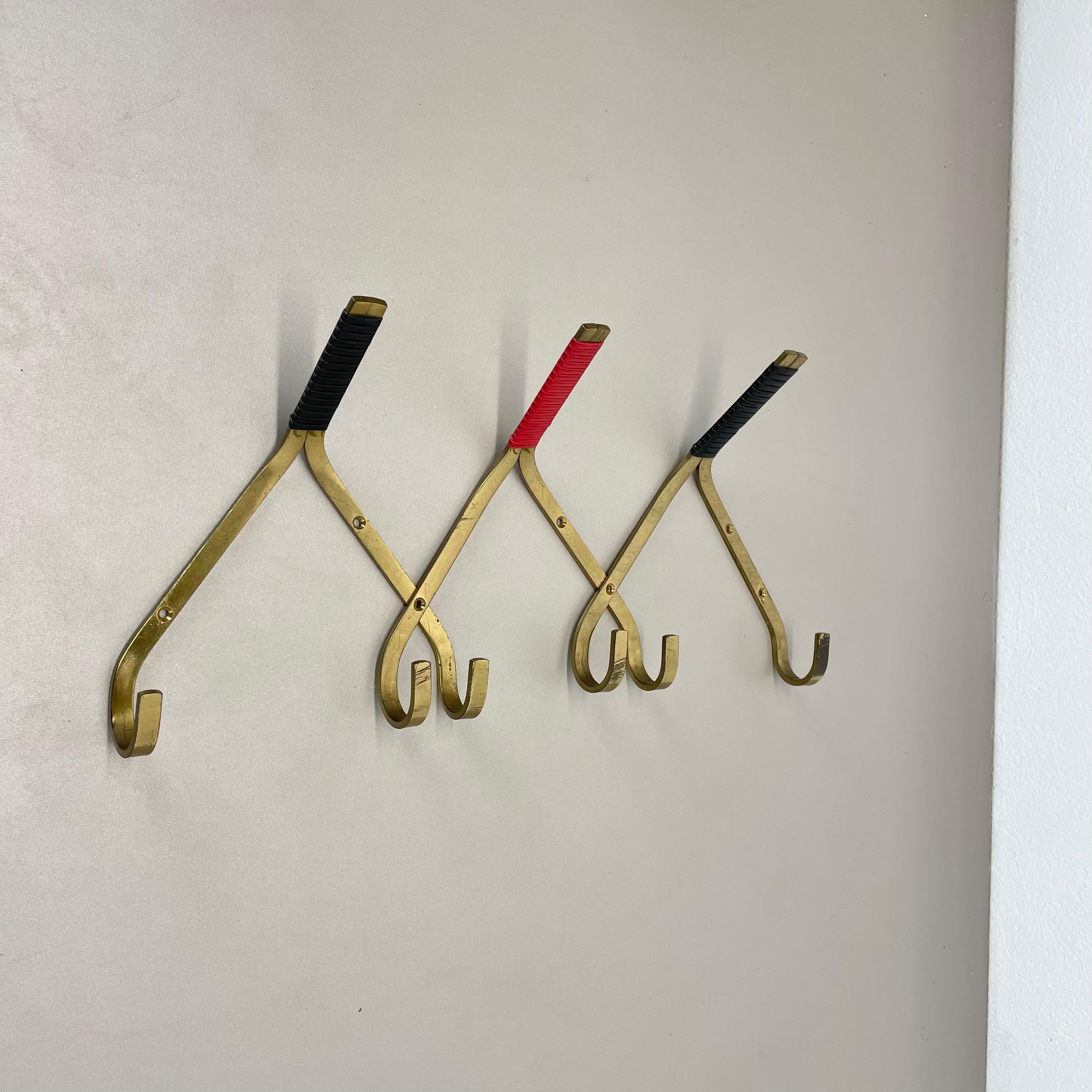 20th Century large 43cm Auböck Style brass Wardrobe Hook Coat Rack Element, France 1950s