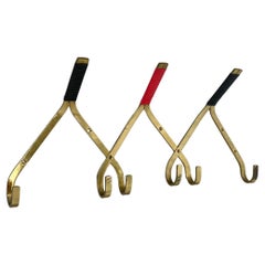 large 43cm Auböck Style brass Wardrobe Hook Coat Rack Element, France 1950s